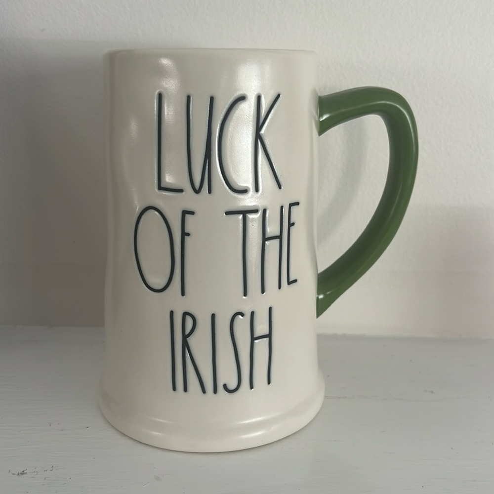 Rae Dunn Cream Mug with Green Handle - "Luck of the Irish"